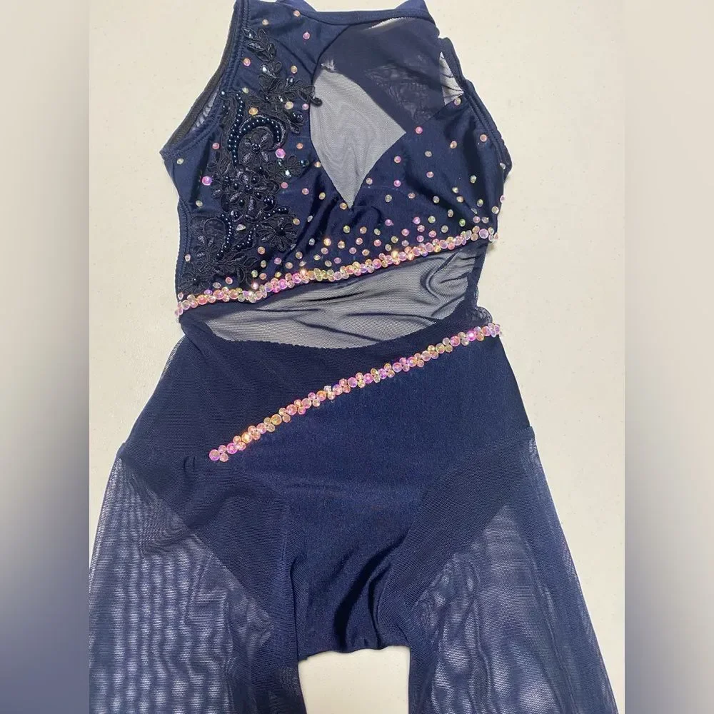 AA dance competition contemporary solo costume blue oasis unitard illusion SC